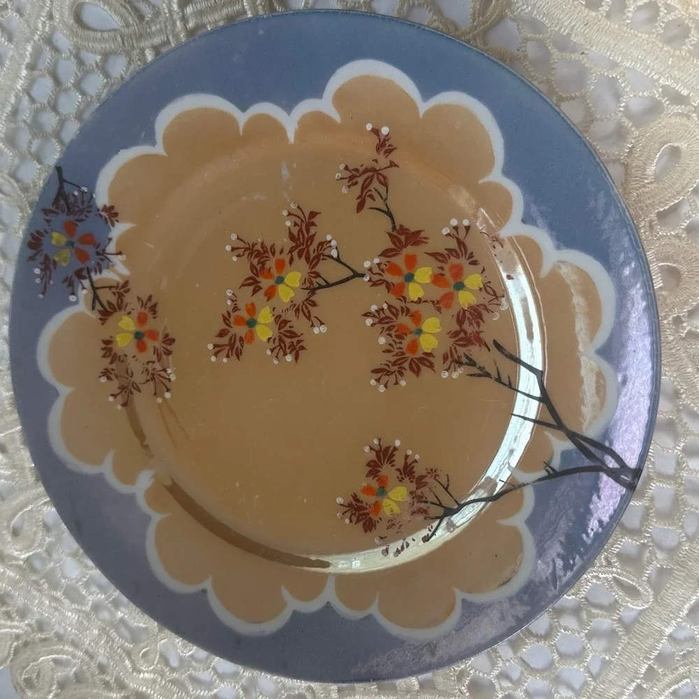 Vintage Japanese Lusterware Plates Set of 4 Salad Cherry Blossom As-Is Read